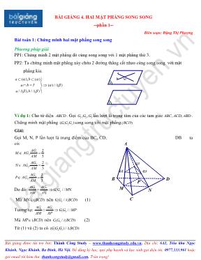 Bài giảng 4 Hai mặt phẳng song song - Phần 1